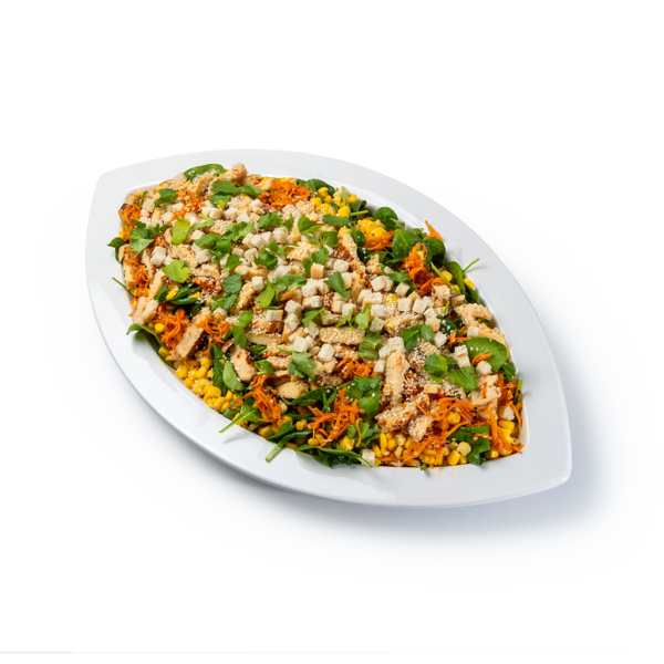 Platte Salat mit Sesam-Huhn