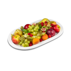 Platte mit frischem, saisonalem Handobst