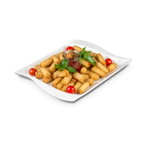 Platte mit Mini Frühlingsrollen + Dip