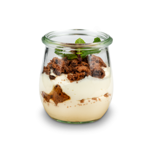 Geschichtete Quarkspeise + Schoko Cookies, gebröselt