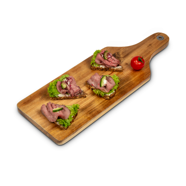 Canapes mit Roastbeef belegt (Bio-Brot)
