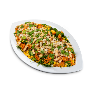 Platte Salat mit Sesam-Huhn