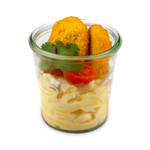 Kartoffelsalat mit Mini-Schnitzeln im Weckglas Kartoffelsalat mit Mini-Schnitzeln im Weckglas